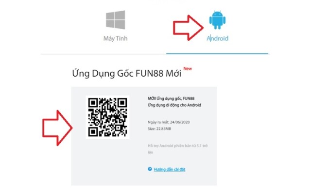 Chọn liên kết tải App Fun88 cho Android